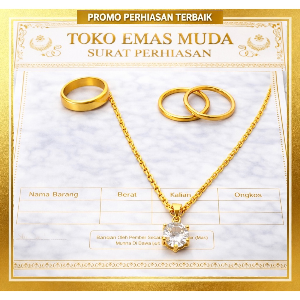 Set Perhiasan Wanita Kalung Nuri Liontin Permata Premium Berlapis Emas Muda Dapat Surat Toko