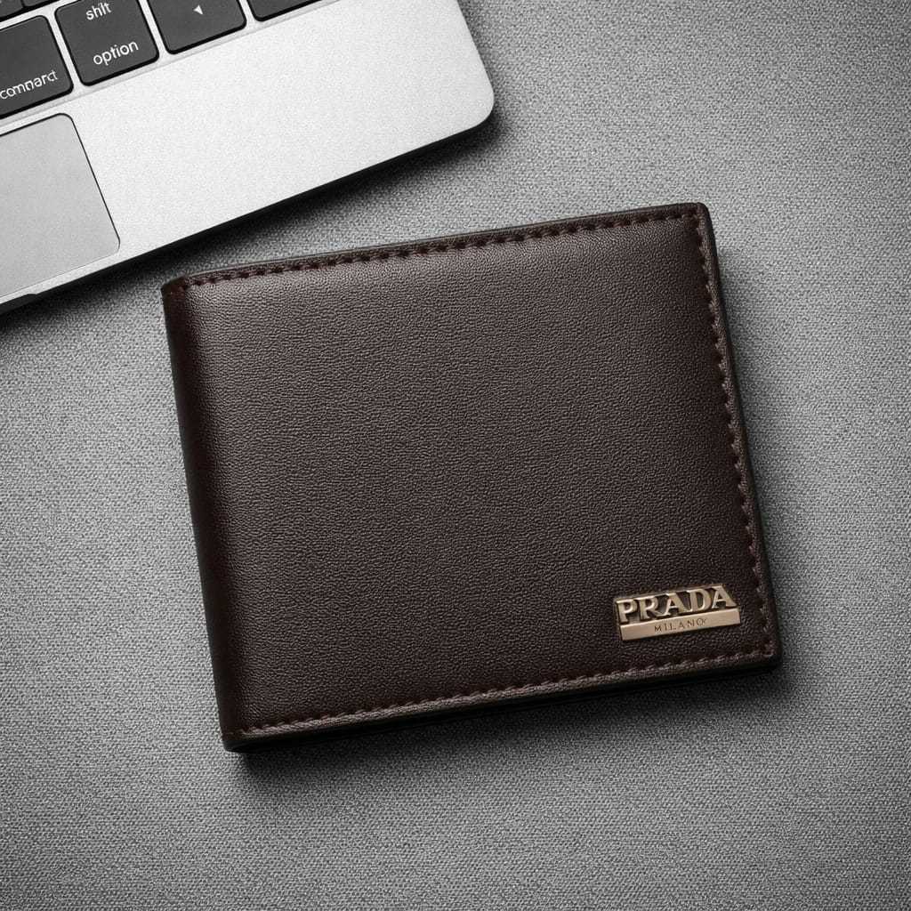 Dompet Kulit Pria Dompet Kulit Sintetis Dompet Lipat Pria Prada + Dus Box Premium