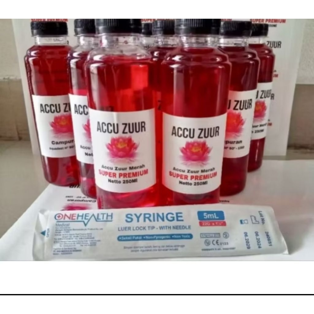 Air Accu Zuur Merah 250ml Bonus Suntikan | Untuk Aki Basah & Aki Kering