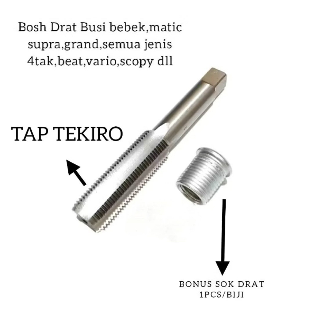 TEKIRO Tap M14x1.25 Set Bosh Busi Sok Drat Busi Bebek Matic Grand Supra Beat Vario Aerox Nmax Mio