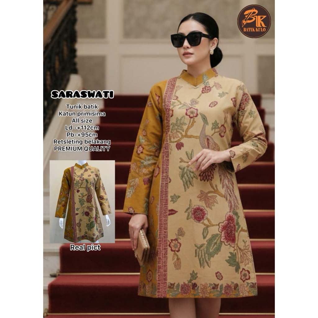 Tunik batik saraswati,tunik batik bahan katun halus,atasan wanita warna bestseller