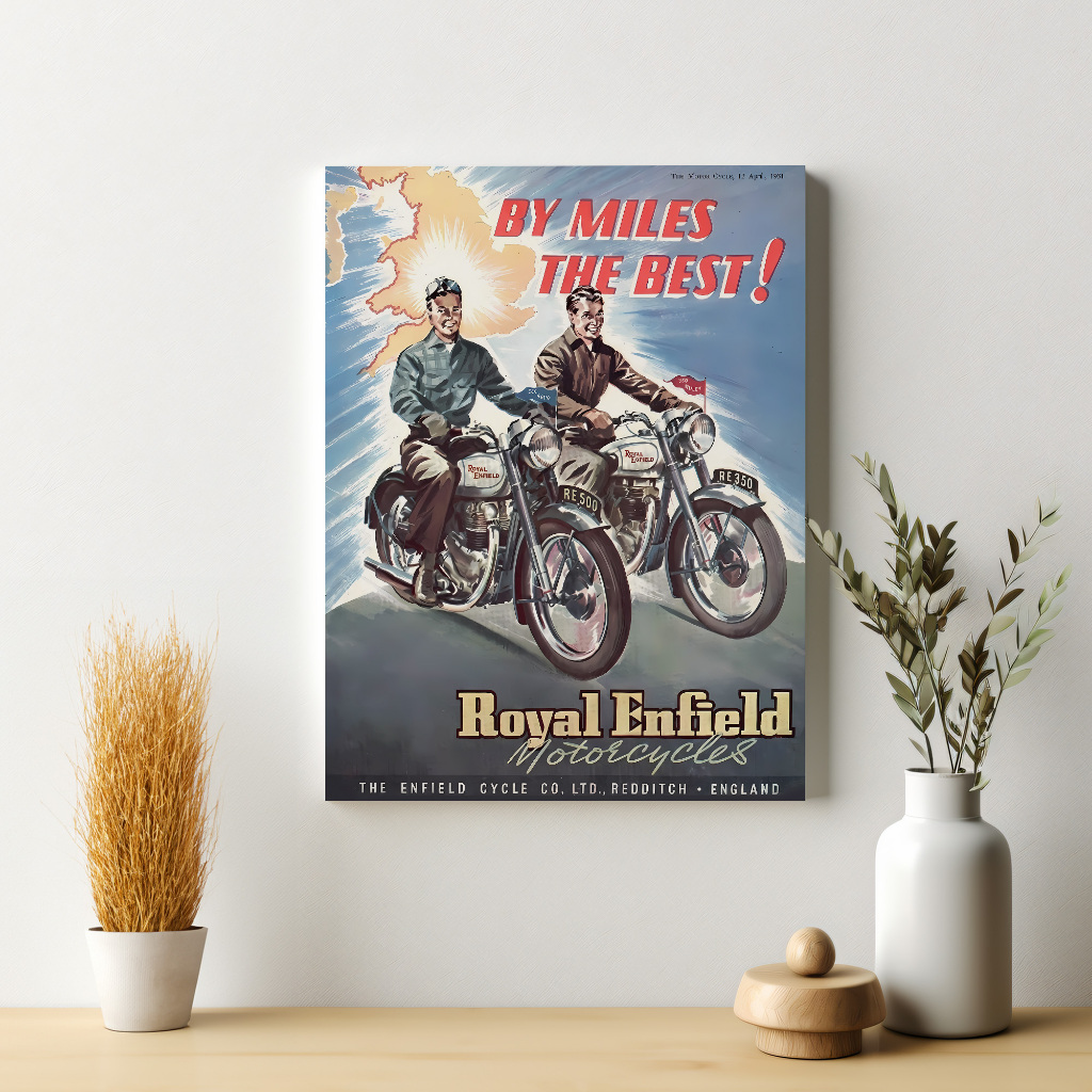 Royal Enfield Classic Motor Poster Iklan Jadul Retro Hiasan Dinding Siap Pasang