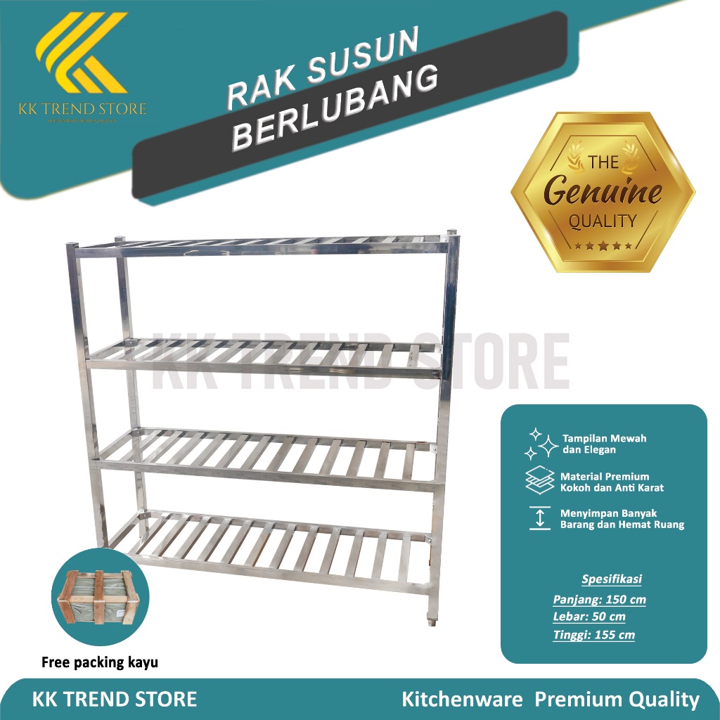 Rak Piring Stainless Steel 4 Susun Jumbo Include Packing Kayu | Rak Dapur Anti Karat & Tahan Beban |