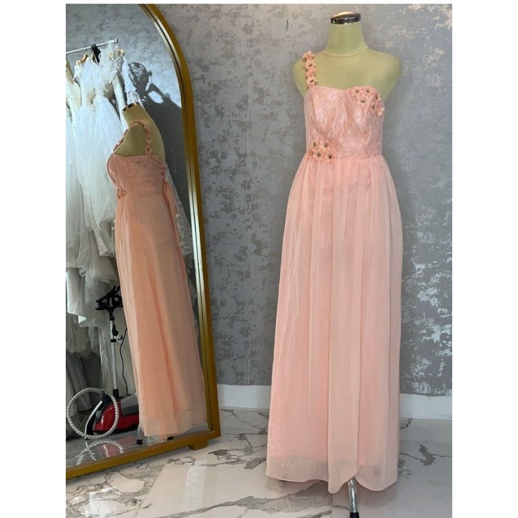 Dress Pesta Bridesmaid Angpao Girl Kondangan Peach Pink Salmon