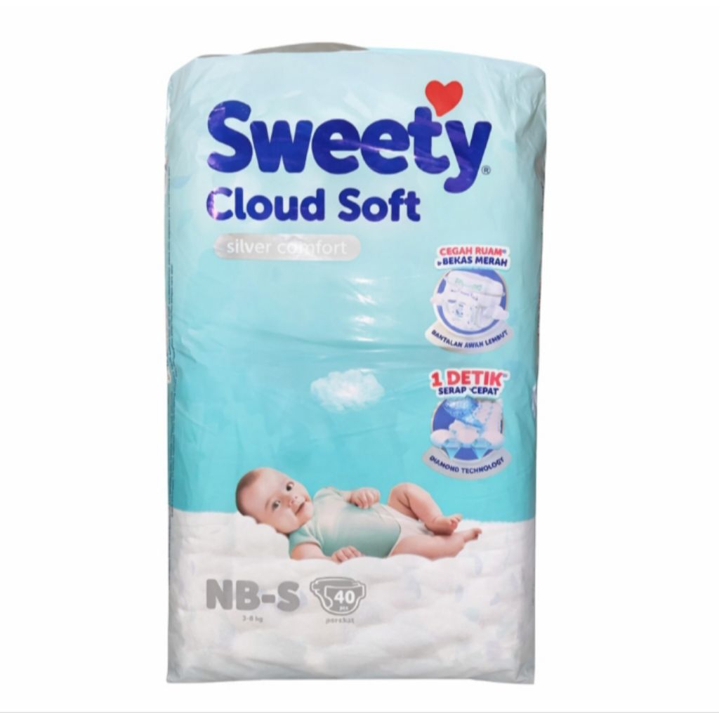 Pampers Sweety Cloud Soft Silver Comfort NB/S Isi 40 | Popok Bayi Baru Lahir