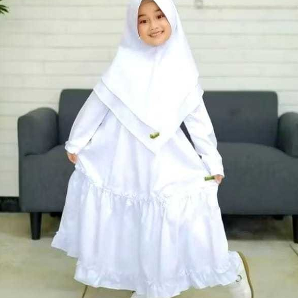 GAMIS ANAK PEREMPUAN//GAMIS ANAK PUTIH POLOS REMPEL//GAMIS ANAK SEKOLAH KEKINIAN