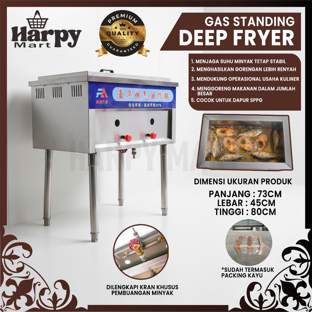 Mesin Deep Fryer [ Include Packing Kayu ] Gas Tipe Berdiri (Standing) Stainless Steel Standart MBG |