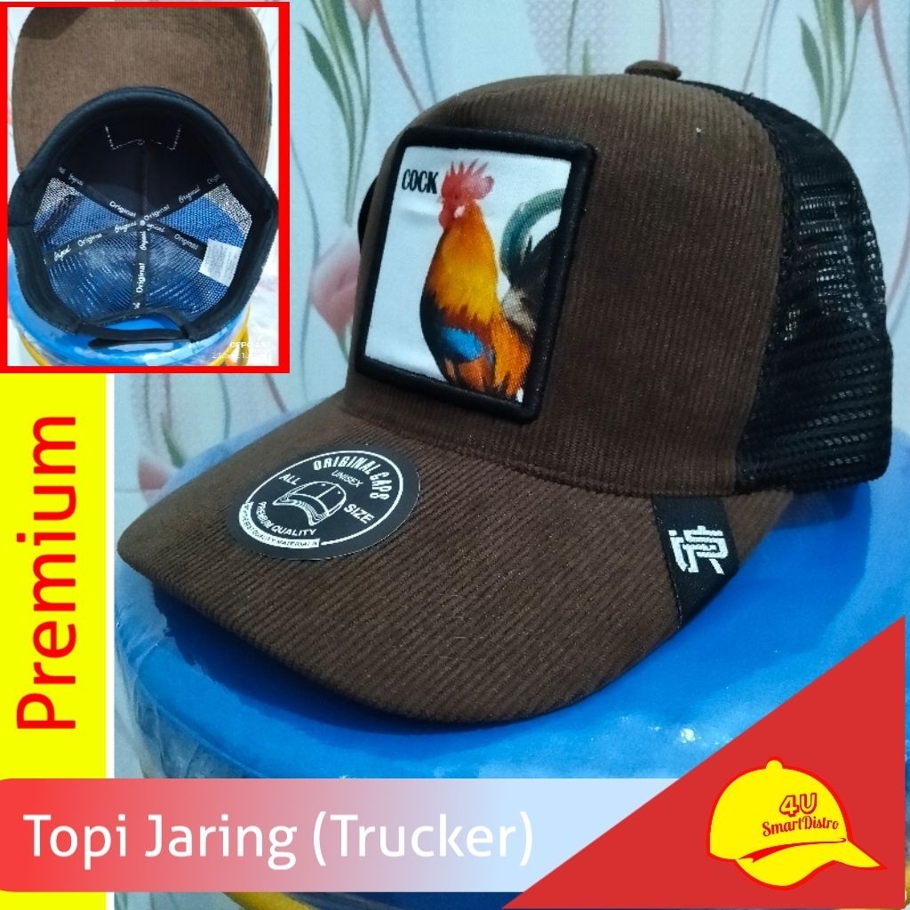 Topi baseball bludru jaring logo ayam jantan