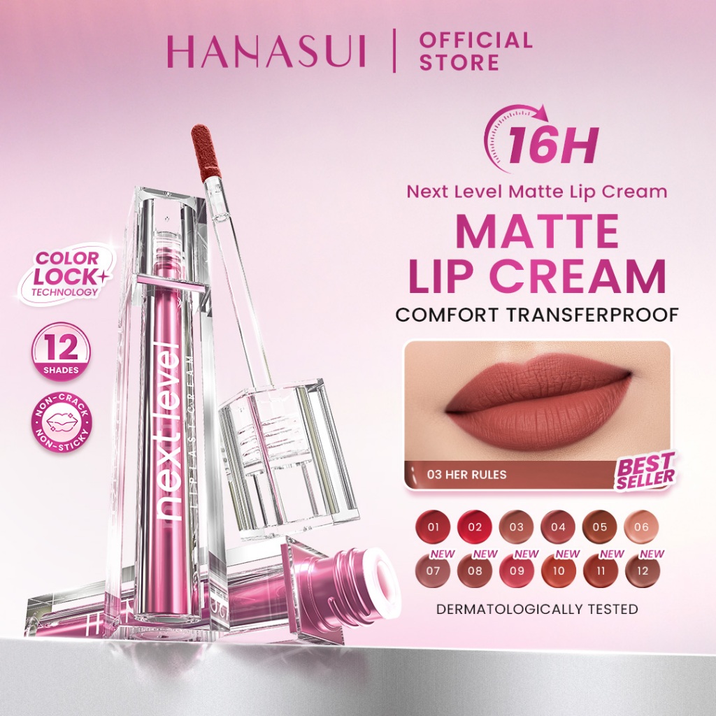 Hanasui Next Level Liplast Cream - Liplast Cream Tahan Lama Pigmented Matte Finish Maximum Coverage Ringan