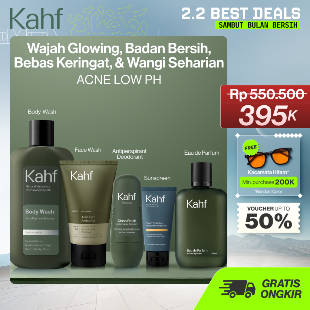 [KAHF BUNDLE 5IN1 PAKET PERAWATAN DAILY USE ESSENTIALS] Paket Personal Care (Face Wash + Sunscreen M