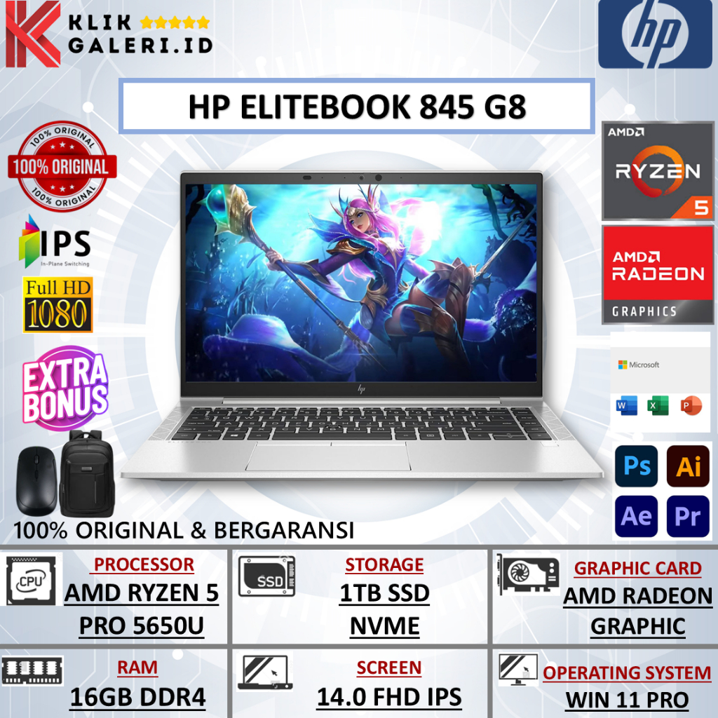 Laptop SECOND HP ELITEBOOK 845 G8 AMD RYZEN 5 PRO 5650U 16GB 256GB 14.0 FHD IPS BL FP NO CAM WIN11PR
