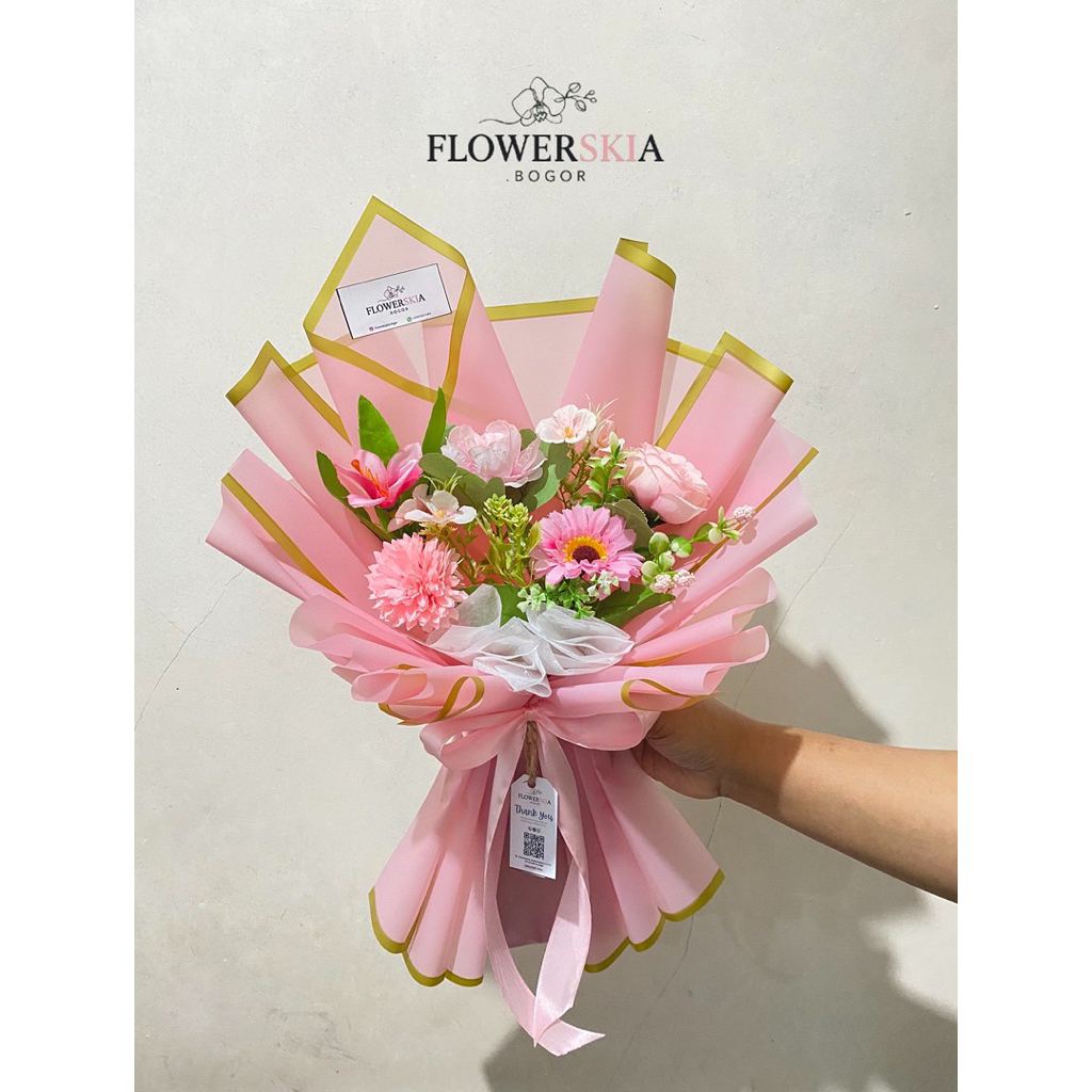 BUKET BUNGA ARTIFICIAL PINK ELEGANT – MEDIUM SIZE | FLOWERSKIA BOGOR