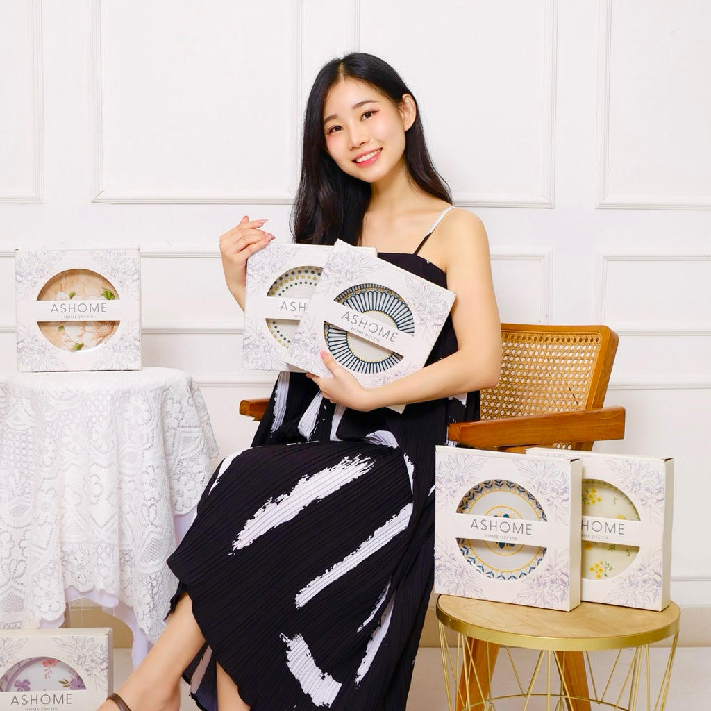 ASHOME Piring Makan Keramik ASHOME Home Decor 1 Pcs – Motif Estetik Minimalis, Piring Satuan untuk R
