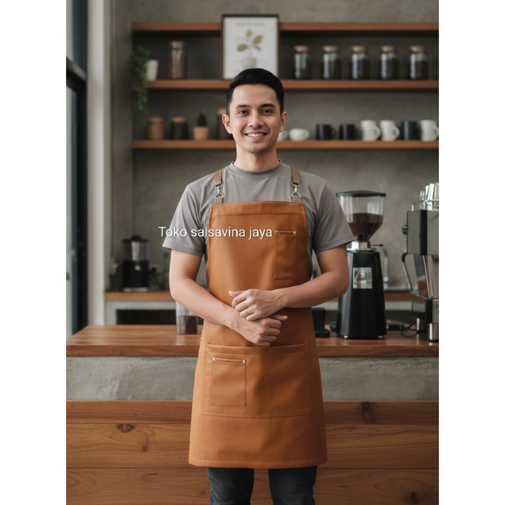 apron barista/celemek masak terbaru semy kulit viena asli garut