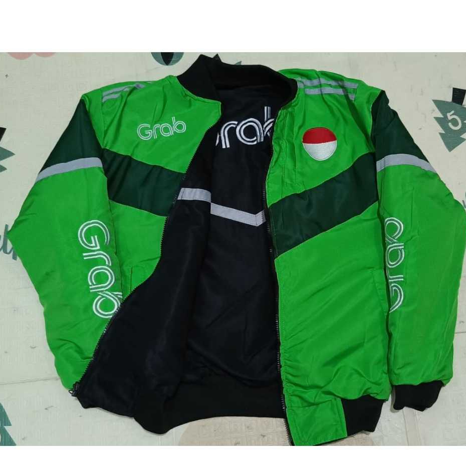 JAKET GRAB HIJAU GRAB HITAM JAKET BOLAK BALIK MODEL TERBARU 2026 ANTI AIR BAHAN ADEM LOGO BORDIR REA
