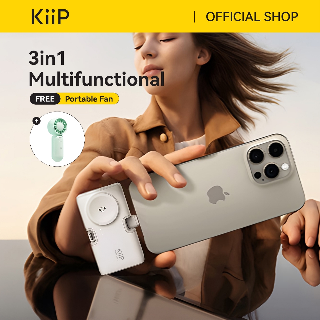 KiiP Power Bank Mini 3in1 Built In Cable Lightning Type C Iwatch Powerbank Fast Charging