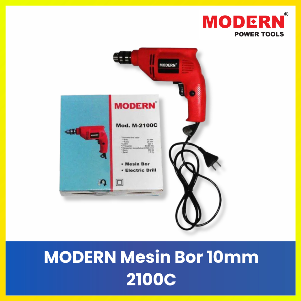 Modern M-2100C Mesin Bor Tangan 10mm Original - Alat Pertukangan Bor Listrik