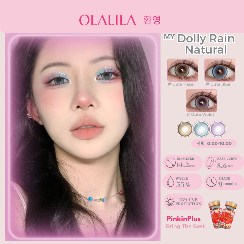OLALILA Softlens My Dolly Rain Natural 14,2mm Cute Hazel Blue Violet Soflen Minus Normal Soflenses B