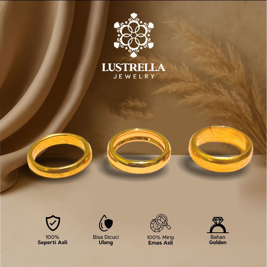 Cincin Gold Polos Wanita Pria | Cincin Kawin Tunangan Polos Mirip Emas Asli