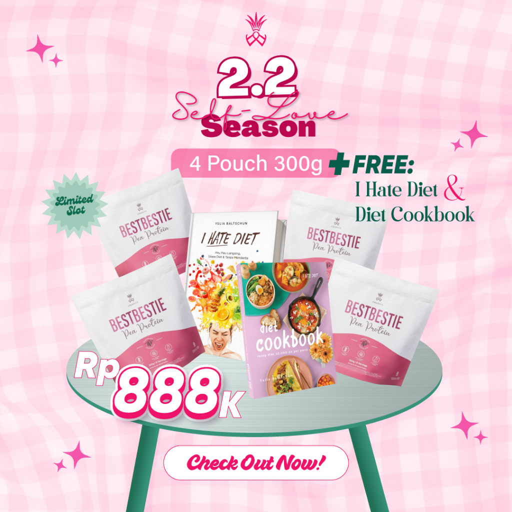 SPECIAL 2.2 SELF LOVE SEASON BESTBESTIE_Pea Protein Bundle 1 (Isi4Pouch)_Free Buku I HATE DIET + DIE