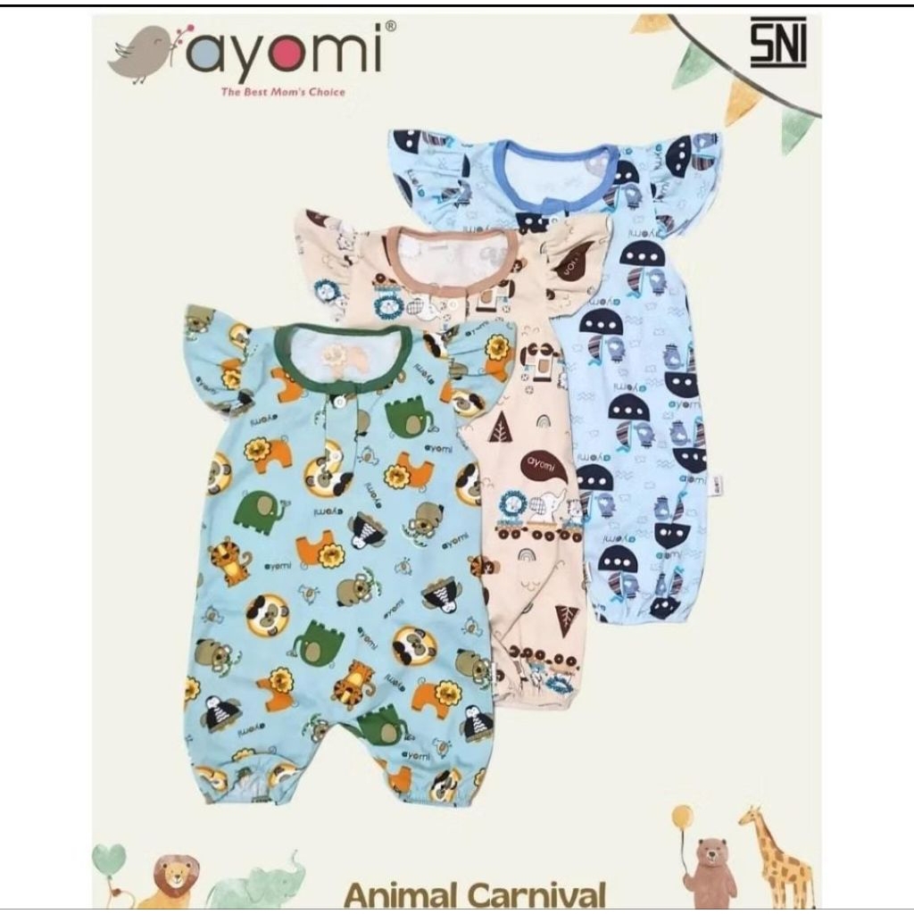 Ayomi Jumper Bayi Lengan Ruffle SNI Baju Monyet Bayi Usia 3-12 Bulan