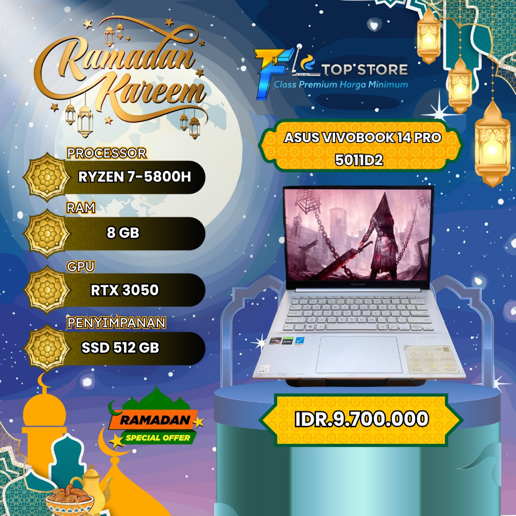 ASUS VIVOBOOK 14 PRO OLED M3401QC AMD RYZEN 7 5800H RAM 8 GB SSD 512 GB RTX 3050 4G