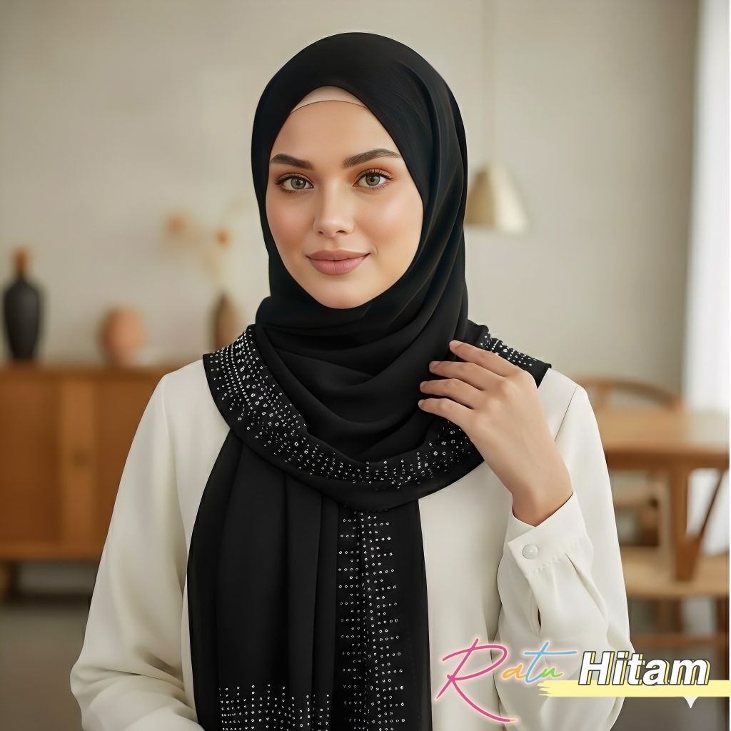 Hijab Pashmina Payet Swarovski Kain Ceruty Babydoll Pashmina Pesta