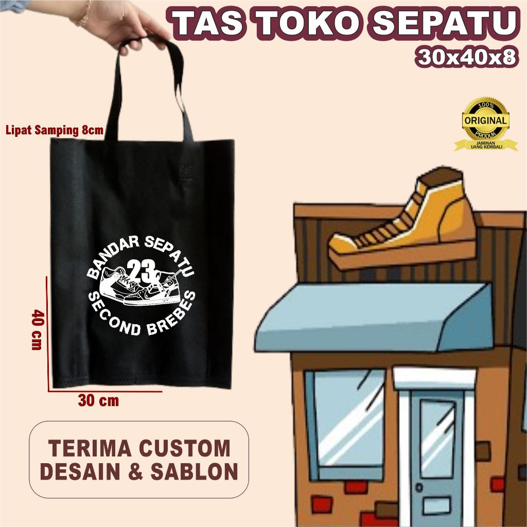 Tas Spunbond Custom Sepatu Shoes Bag Ukuran 30x40x8 GRATIS SABLON