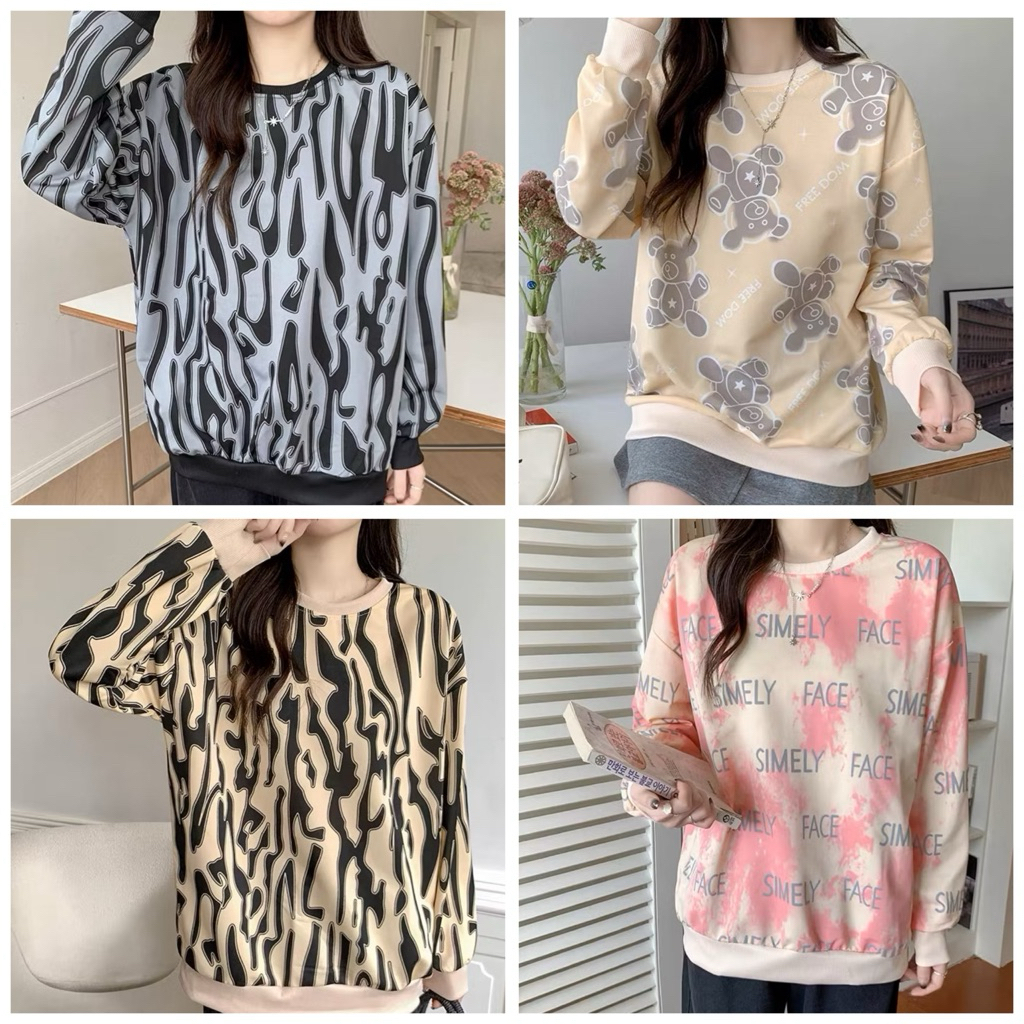 Sweater Lengan Panjang Wanita Import Motif Campuran