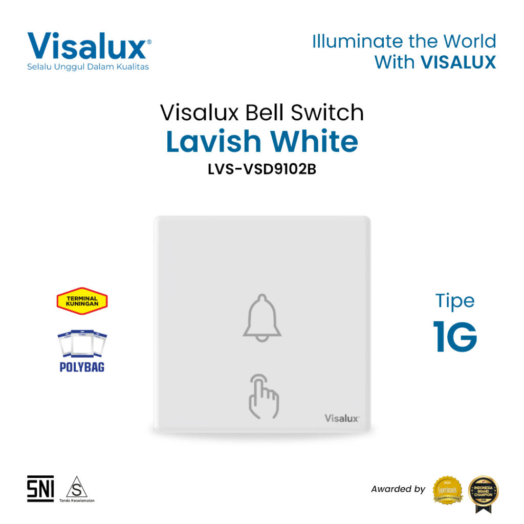 Visalux Bell Switch Lavish Series - 1G White / Saklar Bel Pintu Premium (LVS-VSD9102B)