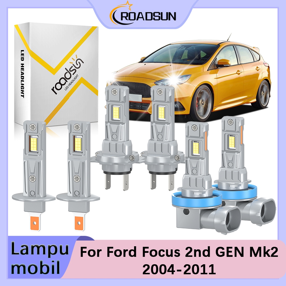 [For Ford Focus 2nd GEN Mk2] 2004-2011 2PCS LED Lampu Depan Mobil 20000LM 6000K Cahaya Putih Chip CS