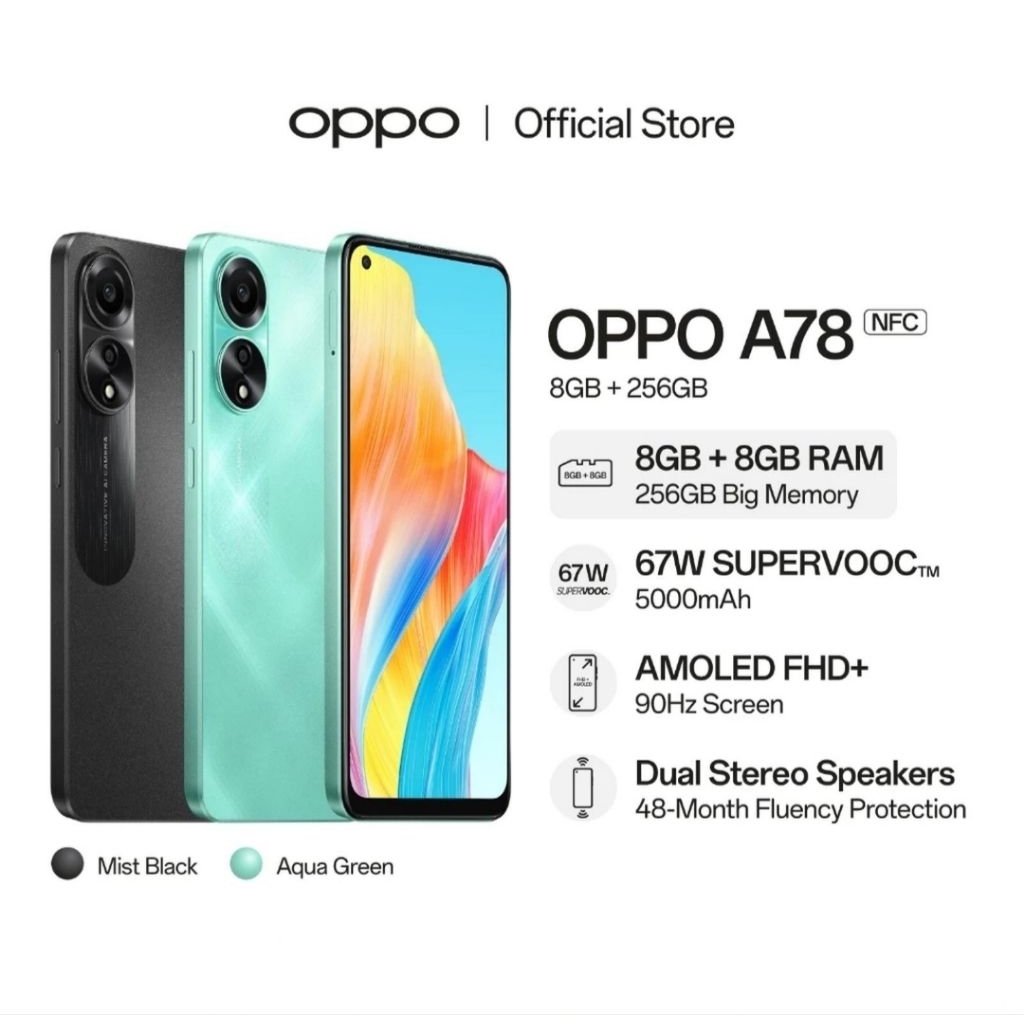 HP OPPO A78 4G 8/256GB | OPPO A78 4G RAM 8GB ROM 256GB RESMI OPPO