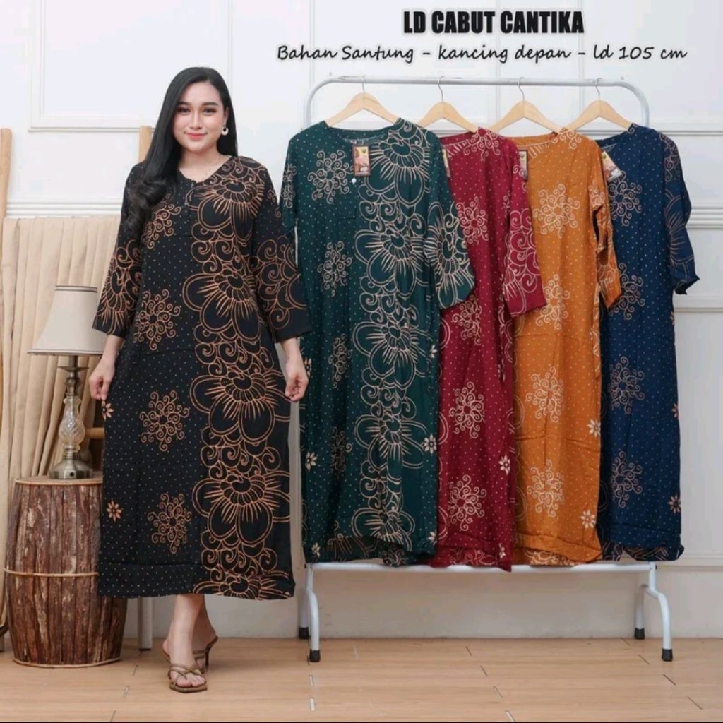 Daster Batik Longdress Panjang Motif Garis Daun Cantika Wanita Remaja Dewasa Ibu Bahan Kain Katun Ra