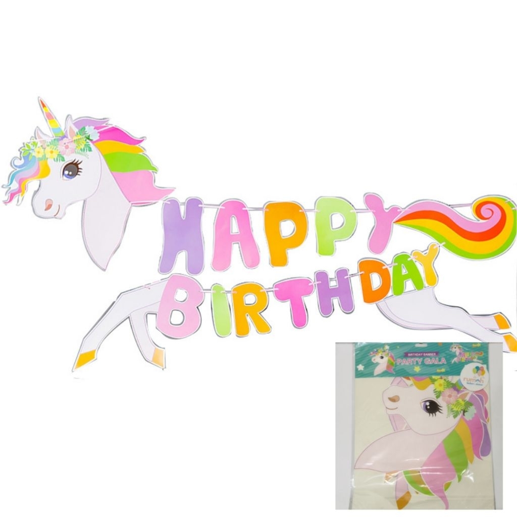 BANNER HAPPY BIRTHDAY BENTUK UNICORN JUMBO / BUNTING HAPPY BIRTHDAY SHAPE UNICORN / BACKDROP PESTA U