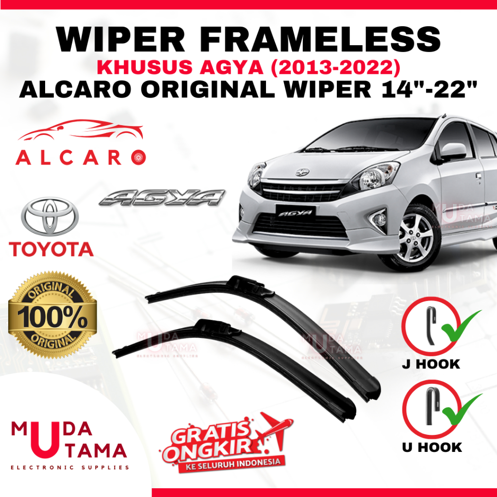 Wiper Frameless AGYA 2013 s/d 2022 Original Alcaro - Sapu Kaca AGYA - Wiper AGYA Frameless - Wiper F