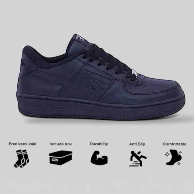 NOREST Sepatu Sneakers Hitam Polos Pria Wanita Original Casual