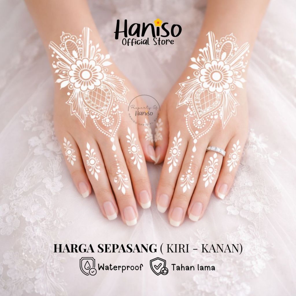 Sepasang Henna Instan Tempel Pengantin Premium Temporer Henna Tempel Putih