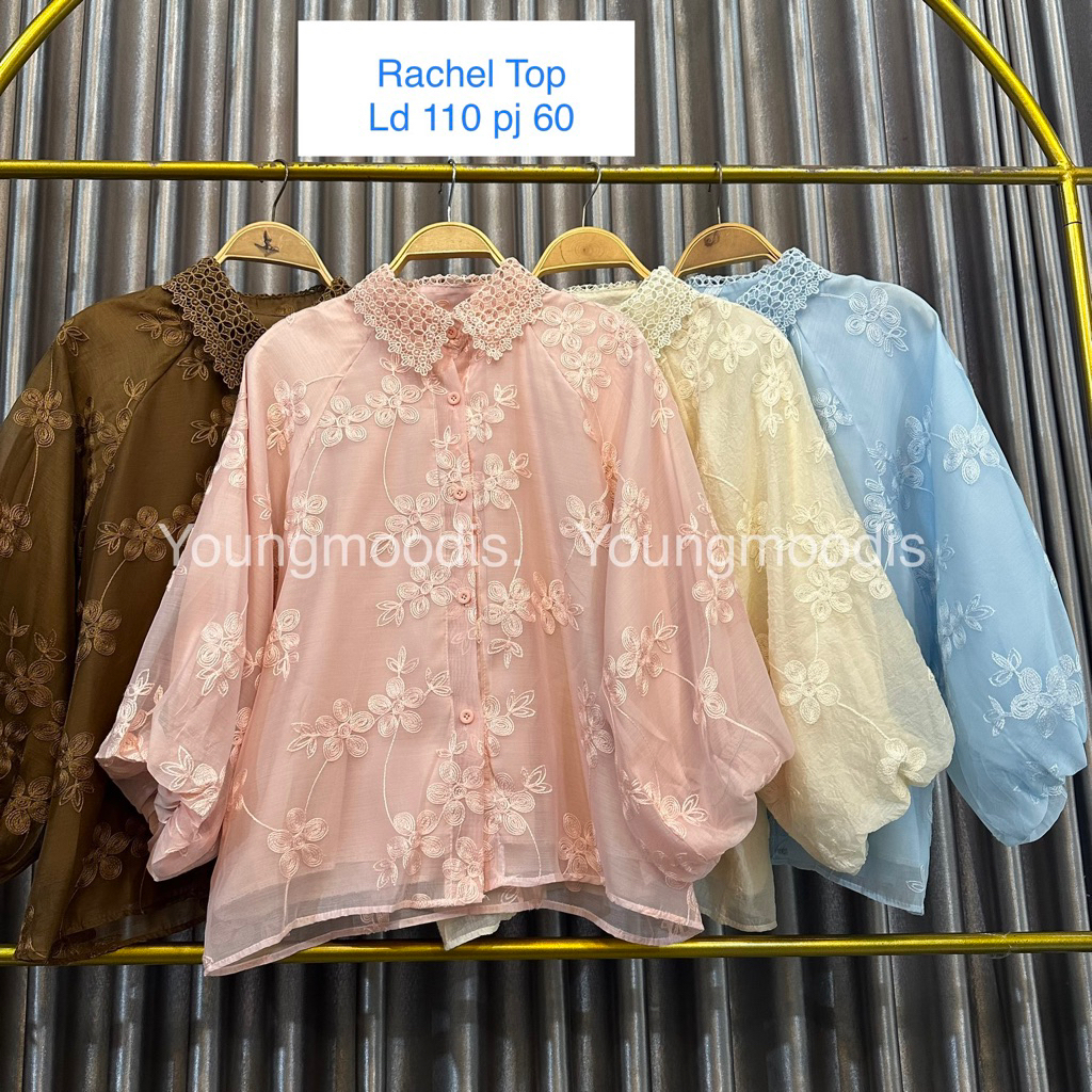 Youngmoodis Queeny top kemeja blouse atasan organza bordir mix sequin