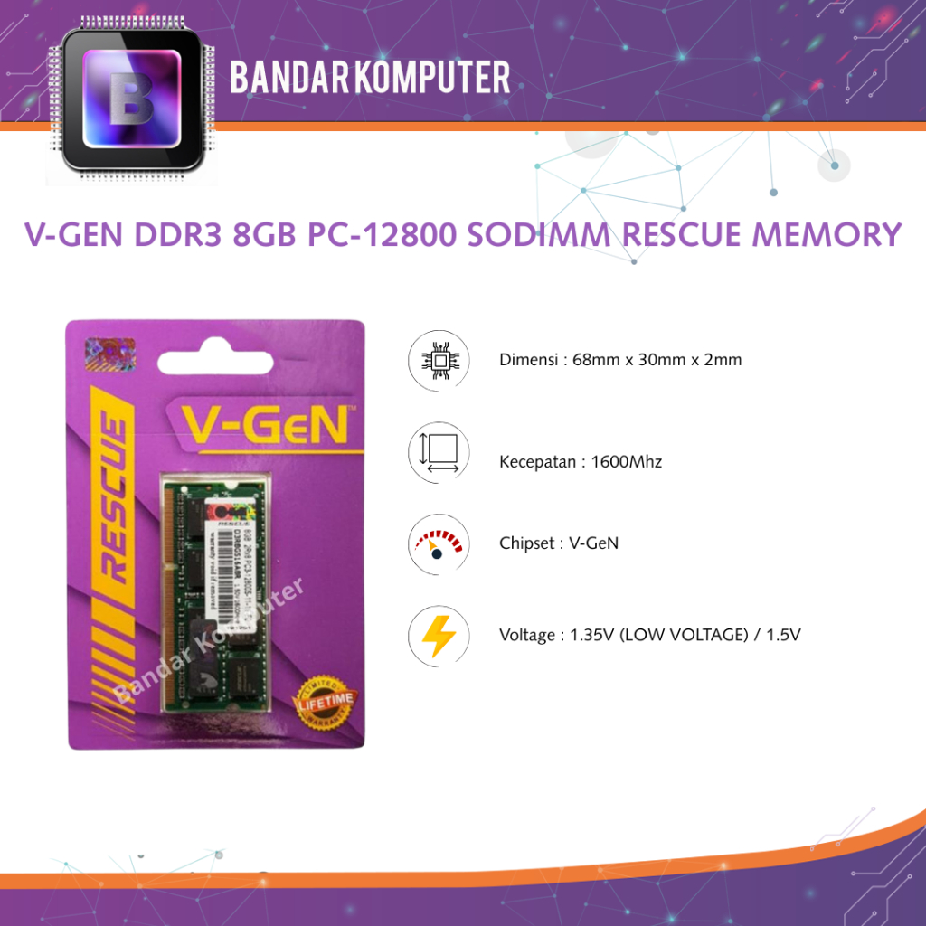 V-GEN DDR3 8GB PC-12800 SODIMM RESCUE