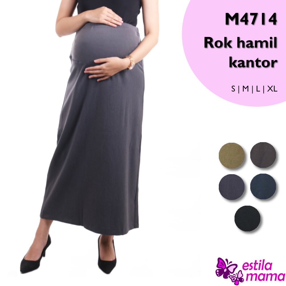 M4714 Rok hamil panjang kerja "Yen-yen" kantor formal Hitam/Biru/Coklat/Abu S M L XL