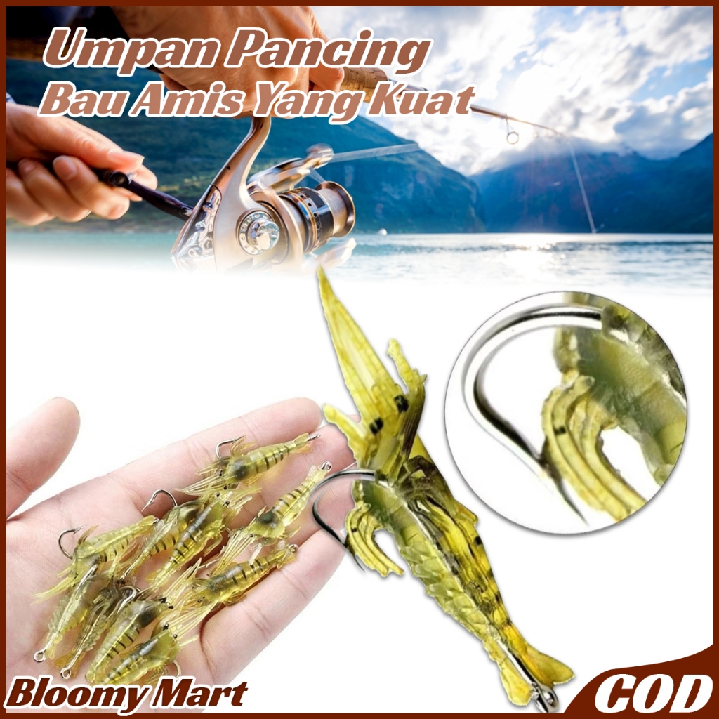 10Pcs Umpan Udang Tiruan Bionic 5cm PVC Dengan Kail Bau Amis Kuat Menarik Ikan Pemakan Udang Univers