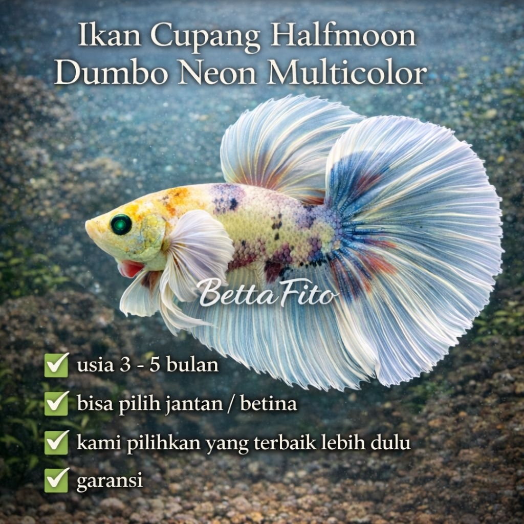 ikan cupang halfmoon Dumbo ear neon multycolor