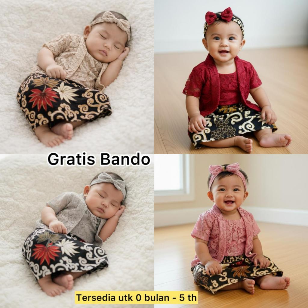 Baju Kebaya Bayi Modern 0 bulan sampai 5 Tahun Warna Pink Dusty Abu Muda Merah Jambu Maron Marun Hit