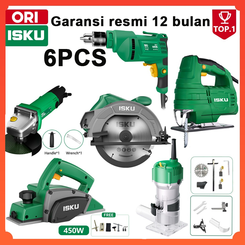 ISKU Mesin Gergaji Kayu Circular Saw Alat Serut Pasah Planer Profil Trimmer Bor Tembok Listrik Impac