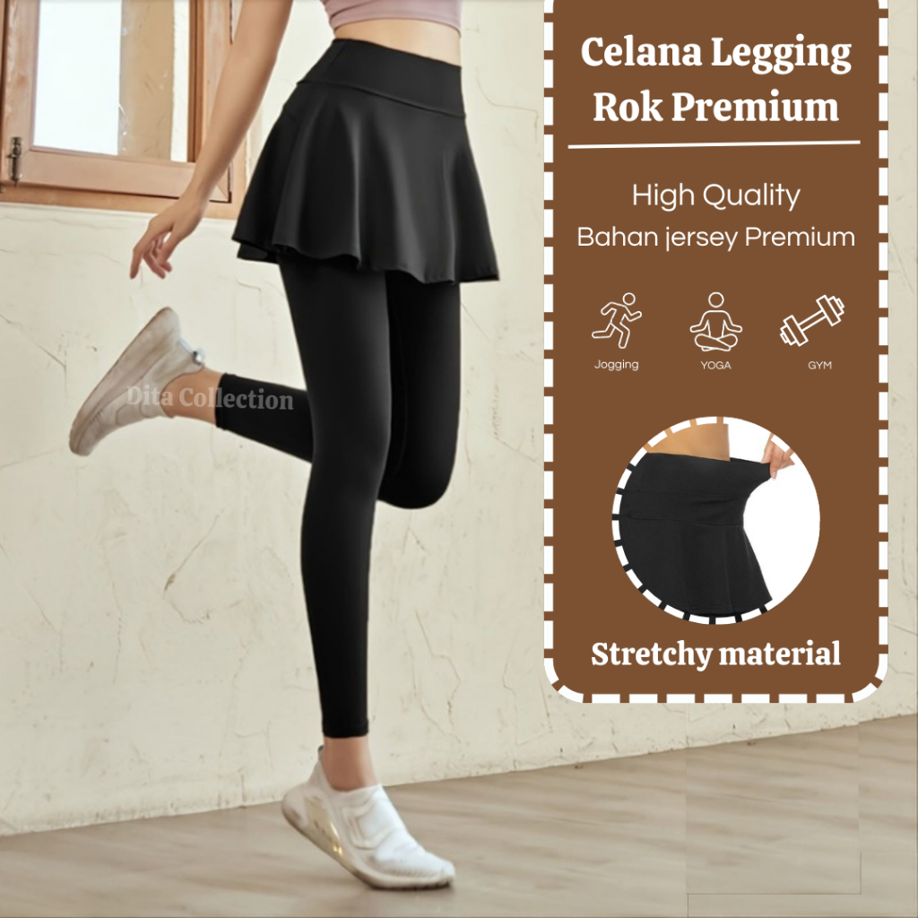 Celana Olahraga Sport Hijab Legging Yoga Spandex Jersey Premium Wanita Legging Rok Balon
