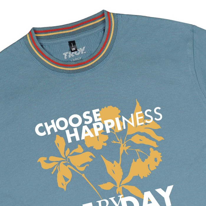 Troy Company Neck Strip Tshirt Mineral Blue Happiness - Kaos Lengan Pendek Kaos Biru Mineral KST 3054-3MB1O1R