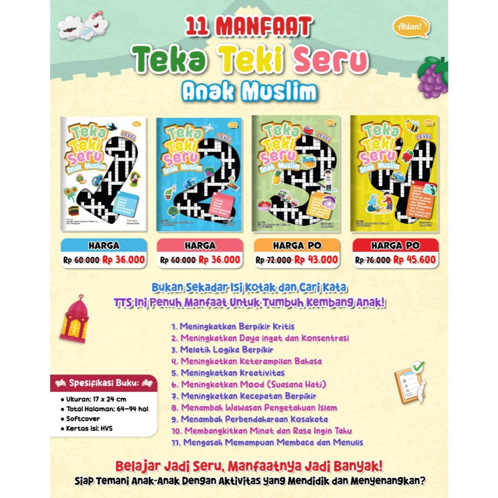 Buku Teka-Teki Seru Anak Muslim Level 1 Sampai 4 : Belajar tentang Tauhid Sejak Dini | Ahlan Kids
