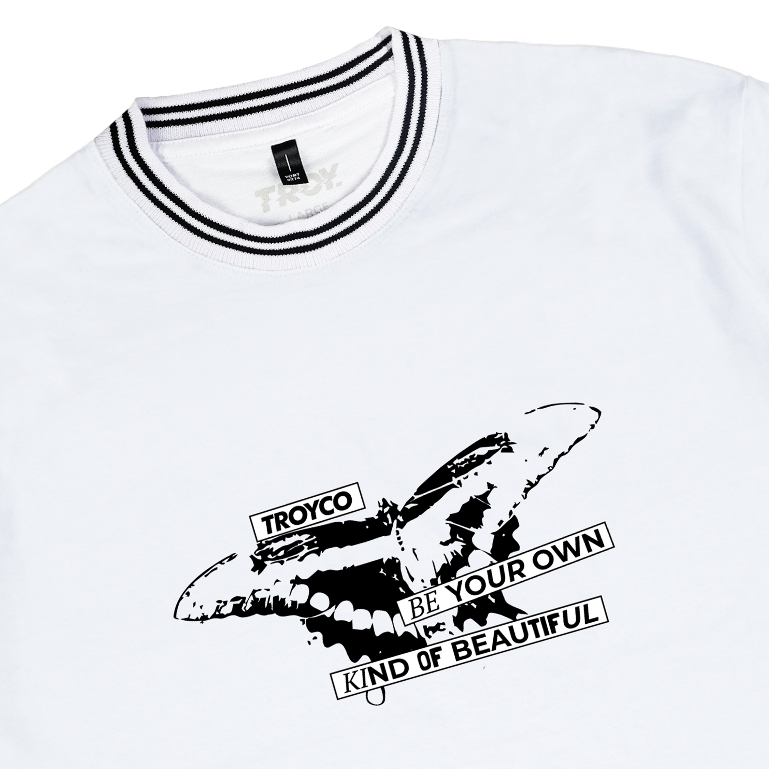 Troy Company Neck Strip Tshirt White Noctua Mystica - Kaos Lengan Pendek Kaos Putih KST 3060-3W2B