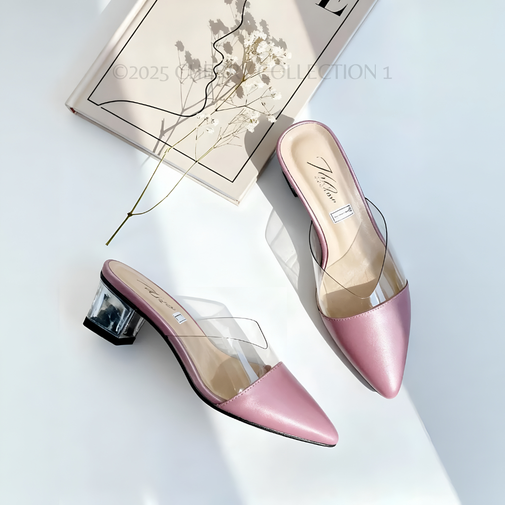 Sandal Wanita Selop Mika Hak Kaca 5 cm Slip on Kondangan Pesta