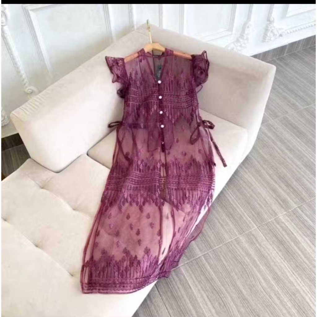 Long Outer Vest Brokat Mewah Long Vest Brukat Outer Lebaran Outer wanita kekinian